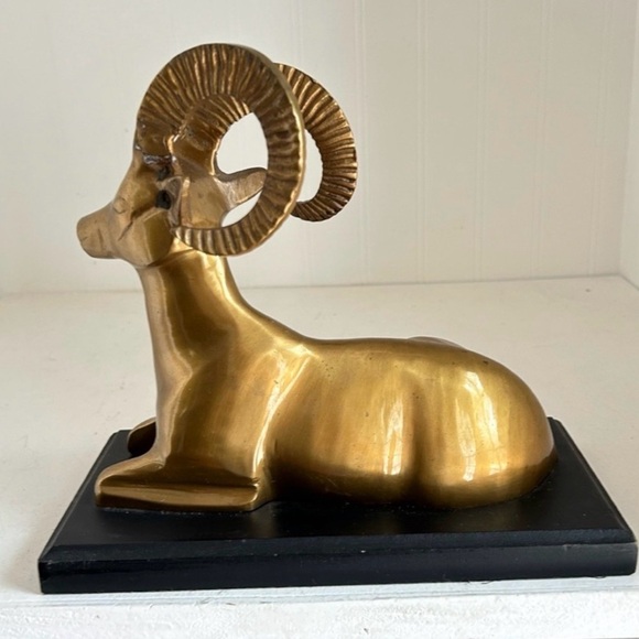 Vintage Midcentury Brass Big Horn Ram Gazelle Antelope Statue Sculpture - Picture 8 of 13